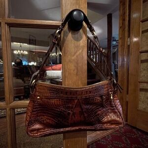 Brahmin Brown Croc-Embossed Shoulder Bag